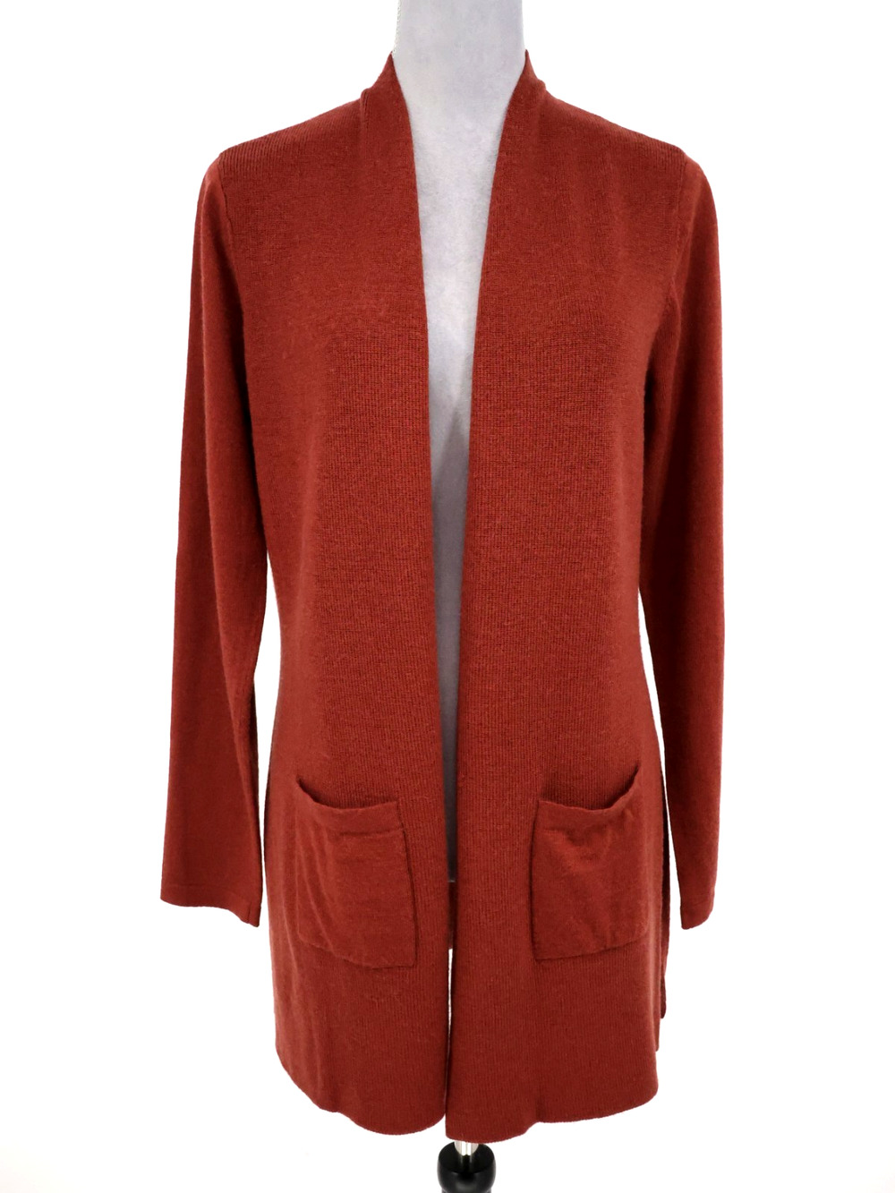 Orvis Sweater Womens Small Rust Brown Merino Wool Cardigan Pockets Side Slits